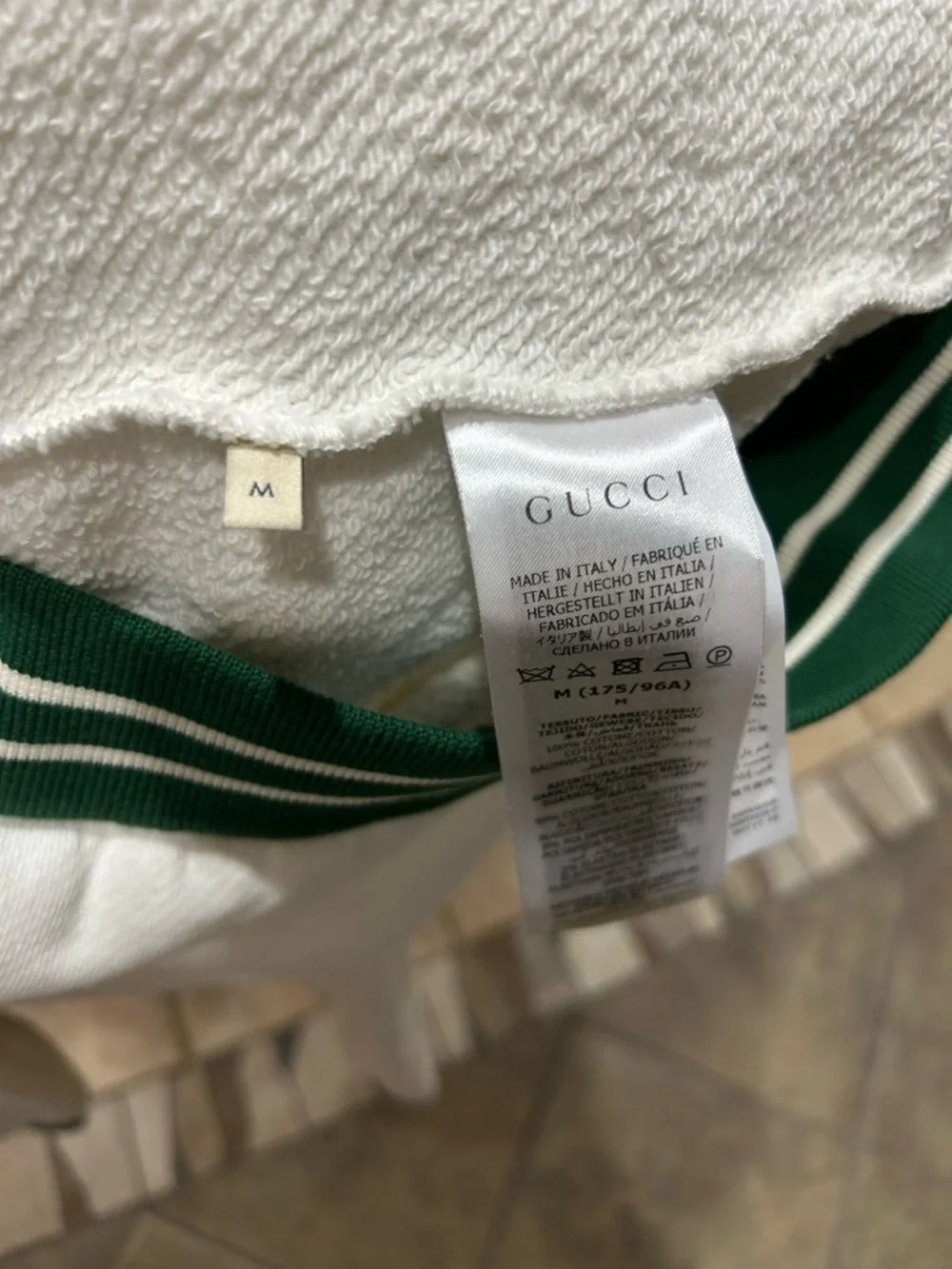 Men's Gucci white cotton jersey sweatshirt green 1921 interlocking G size medium